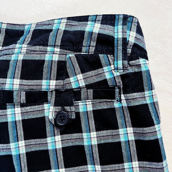Lilu Bermuda Shorts | Black, Teal & White Plaid | Size 5 | Cotton | Y2K | Women - Picture 8 of 13